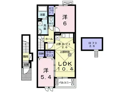 シライン サイドK(2LDK/2階)の間取り写真