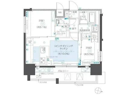 ズーム本郷(2LDK/11階)の間取り写真