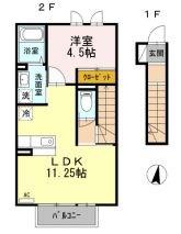 ヴィルヌーブ参番館(1LDK/2階)の間取り写真