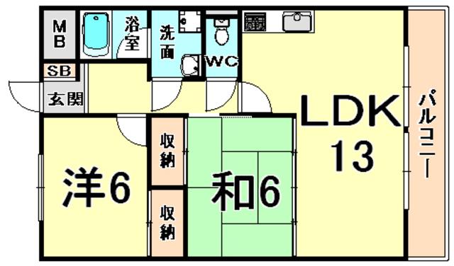ソシア武庫川(2LDK/4階)の間取り写真