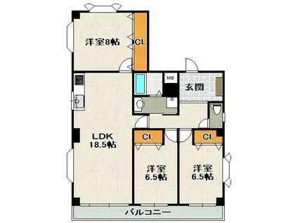 JS宝塚ビル(3LDK/4階)の間取り写真
