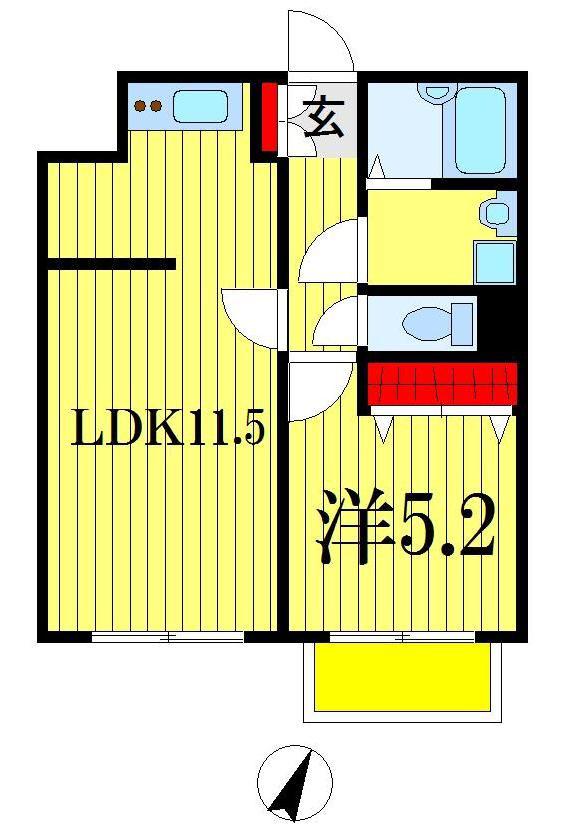 カムフォート登戸III(1LDK/2階)の間取り写真