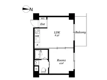 ティックハウス(1LDK/4階)の間取り写真