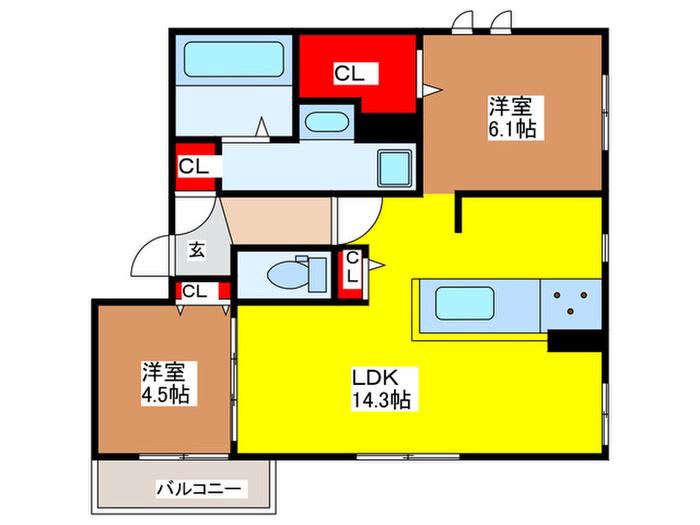 DROOM茨木春日(2LDK/3階)の間取り写真