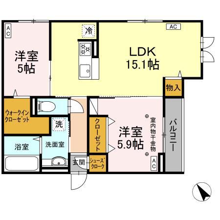 CLASSEUM連坊I(2LDK/1階)の間取り写真