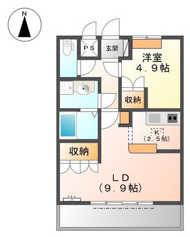 ツインズコート相生弐番館(1LDK/2階)の間取り写真