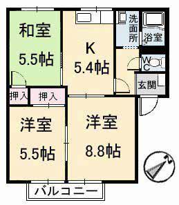 ヴィラ キャロット A棟(2LDK/2階)の間取り写真