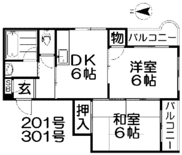 シャトラン香里園(2DK/3階)の間取り写真