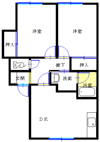ピュアハイツ大住A(2DK/2階)の間取り写真