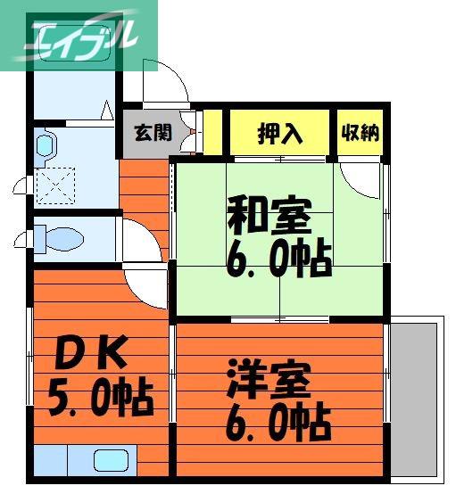リバティ安原(2DK/2階)の間取り写真