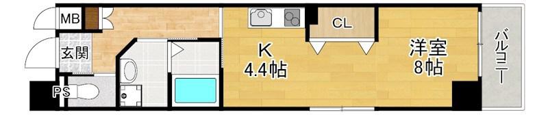 リベルテ交野(1K/2階)の間取り写真