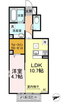 プランタン星ヶ丘V(1LDK/1階)の間取り写真