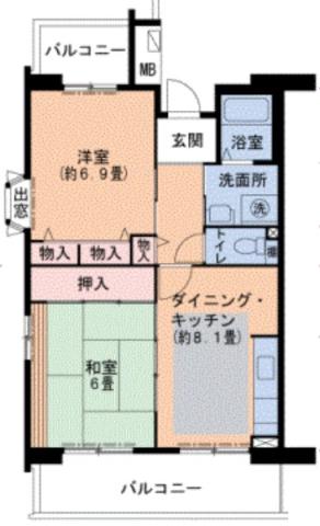グリーンヒルズ御影7号棟(2DK/3階)の間取り写真