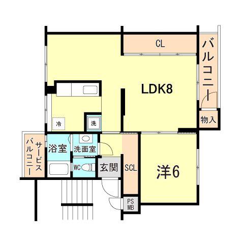 鶴甲コーポ15号棟(1LDK/2階)の間取り写真