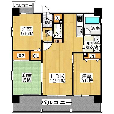 ピアッツァレント今井町(3LDK/5階)の間取り写真