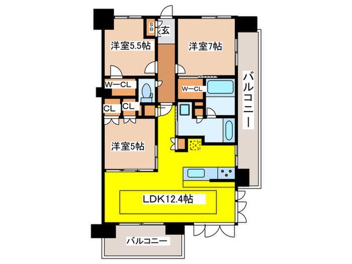 レーベン八王子GRANDSAGE(3LDK/8階)の間取り写真