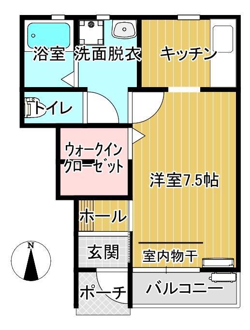 RUHE A(1K/1階)の間取り写真