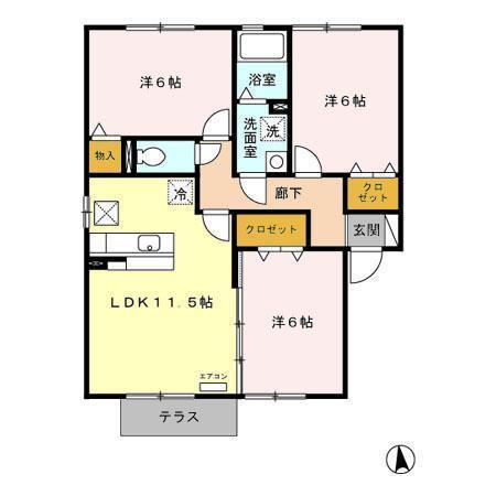 ヴィラ ラモールA(3LDK/1階)の間取り写真