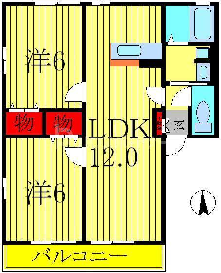 グランデュール(2LDK/2階)の間取り写真