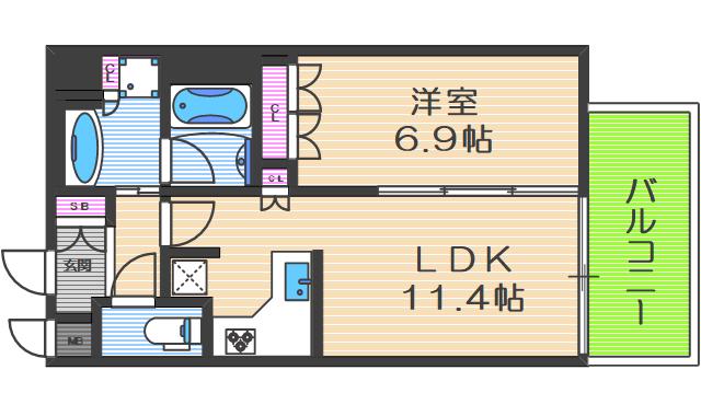 リーガル靭本町(1LDK/13階)の間取り写真