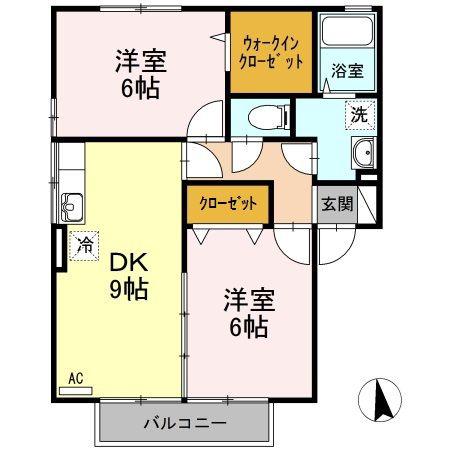 はくもくれん(2DK/2階)の間取り写真