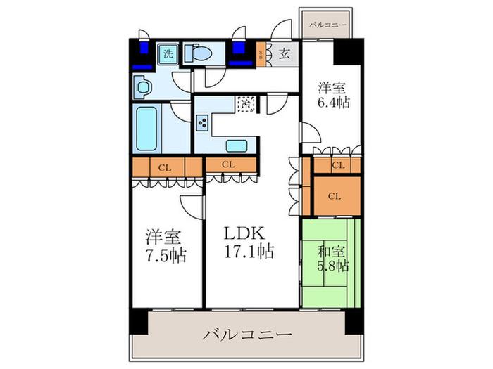 リーガル京都御所西II(3LDK/5階)の間取り写真