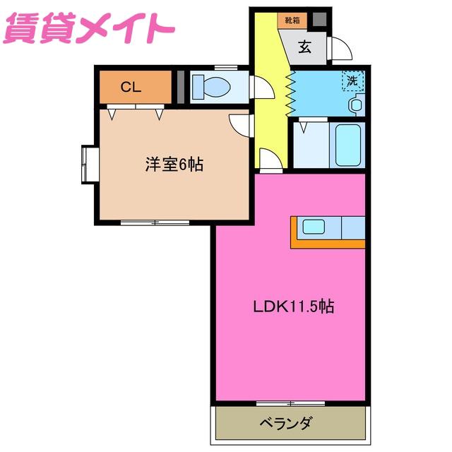 コーキア桑部(1LDK/2階)の間取り写真