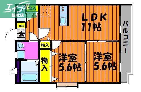 クレールコートII(2LDK/2階)の間取り写真