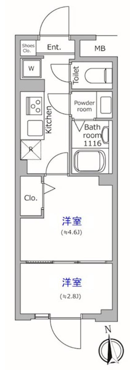 グローリオシェルト池袋本町(2K/4階)の間取り写真