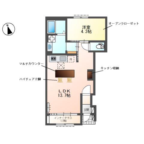 ヴィラ・竹ノ花(1LDK/1階)の間取り写真