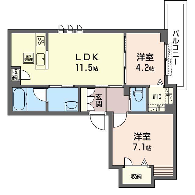 プロフィト ルミエール(2LDK/1階)の間取り写真