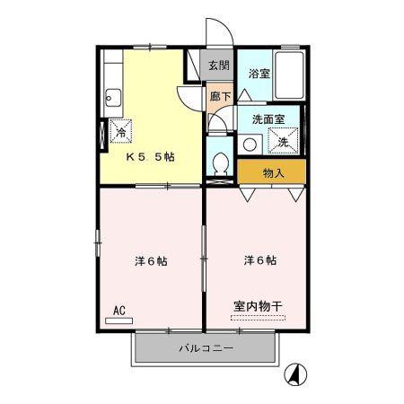 パストラーレ A棟(2K/2階)の間取り写真