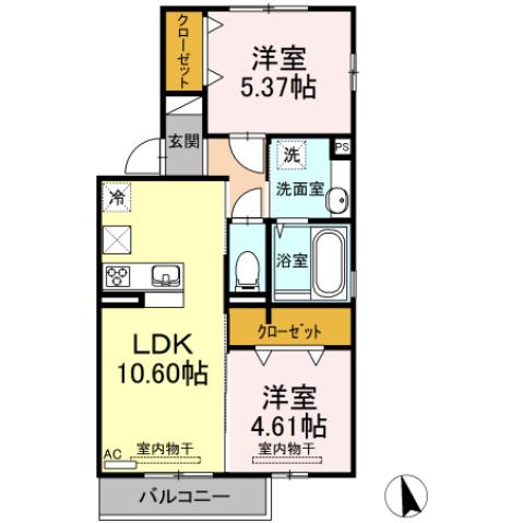 フルールスターチス(2LDK/1階)の間取り写真