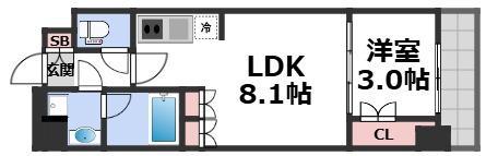 ウエリスアーバン守口(1LDK/3階)の間取り写真