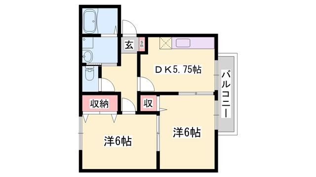 コンフォーレ今宿(2DK/1階)の間取り写真