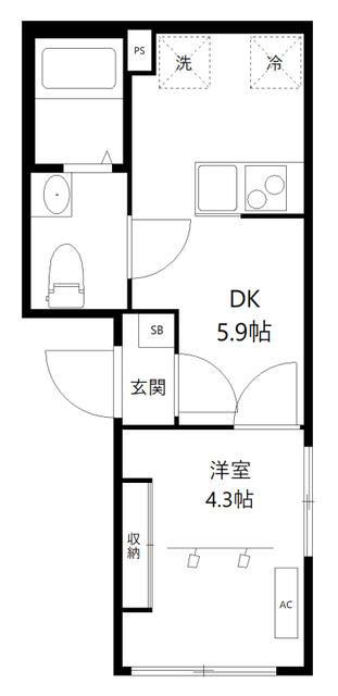 オレア浅草東(1DK/3階)の間取り写真