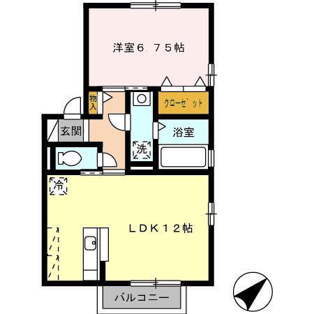 ジャルダン ポス B棟(1LDK/2階)の間取り写真