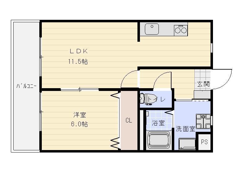アスティオンII(1LDK/1階)の間取り写真