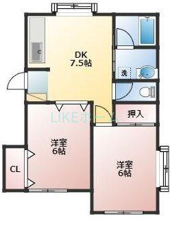 カーサTIKI鬼越(2DK/1階)の間取り写真