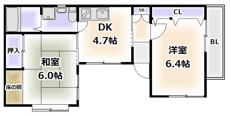 グリーンハイツ鷹合(2DK/1階)の間取り写真