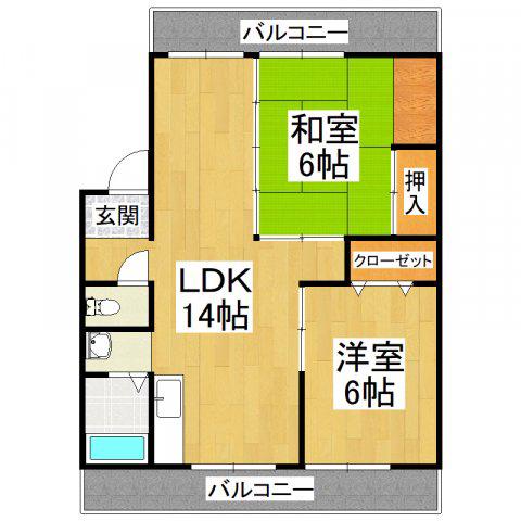三晃マンション(2LDK/3階)の間取り写真