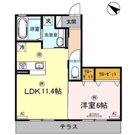 ディアレクス 1LDK(1LDK/2階)の間取り写真