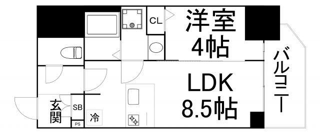 プレサンス北浜オリジン(1LDK/8階)の間取り写真