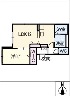 プレミアス カニエ(1LDK/1階)の間取り写真