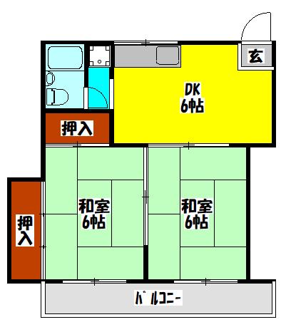 ウエストヒルズ門真南(2DK/6階)の間取り写真