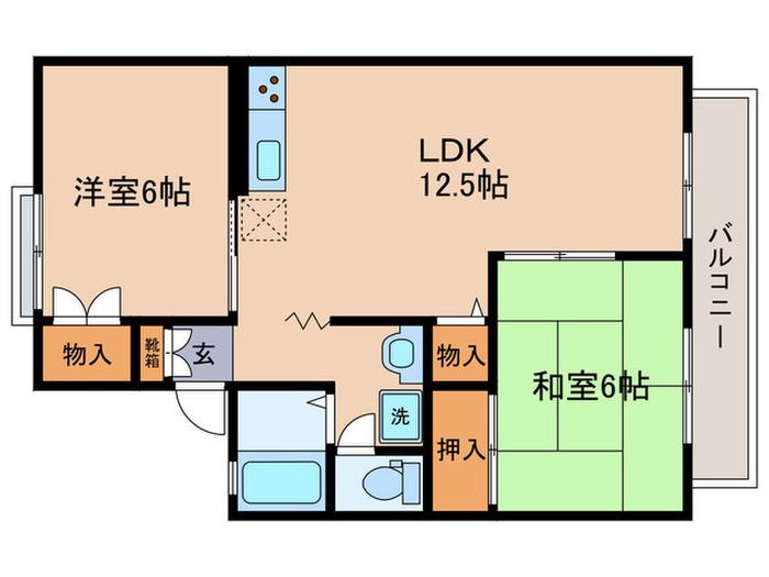 グリーンアベニュ-B(2LDK/2階)の間取り写真