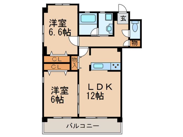 ルヴェール鹿子(2LDK/3階)の間取り写真
