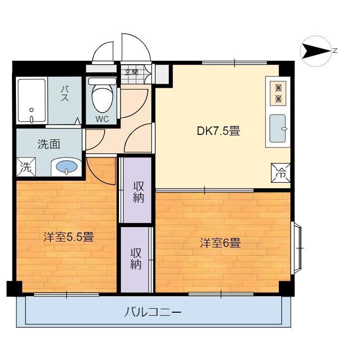 スクエアヒルズ(2DK/3階)の間取り写真