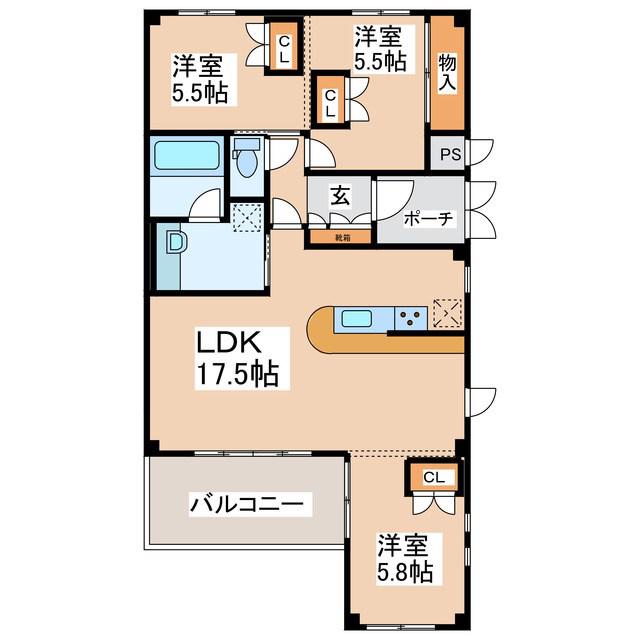 BRANDNEWCITY2 F棟(3LDK/2階)の間取り写真
