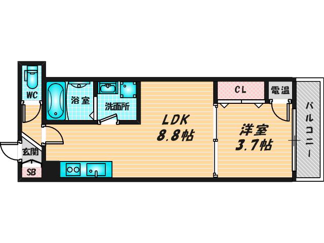 REPOS長瀬(1LDK/2階)の間取り写真